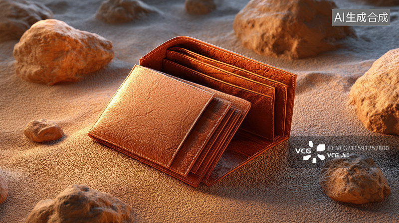 【AI数字艺术】沙滩上的空钱包图片素材