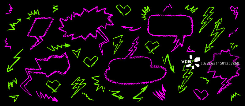 蜡笔画的对话气泡组合与涂鸦图片素材