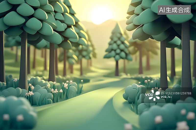 【AI数字艺术】3D松柏森林树林图片素材