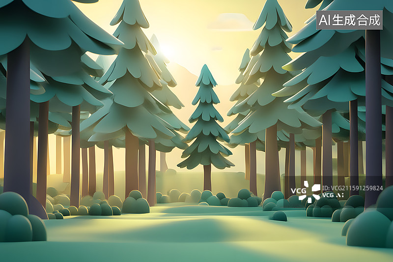 【AI数字艺术】3D松柏森林树林图片素材