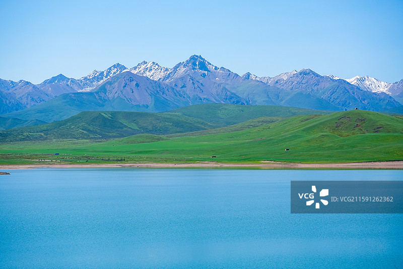 草原雪山风光祁连山脉焉支山河西走廊图片素材