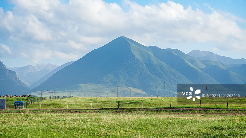 草原雪山风光祁连山脉焉支山河西走廊图片素材