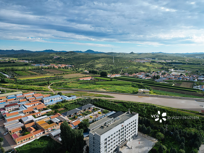 林西县 灵溪镇 西山 航拍 地标图片素材