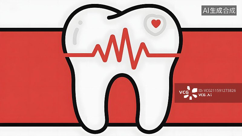 【AI数字艺术】心跳线条贯穿的牙齿图标图片素材