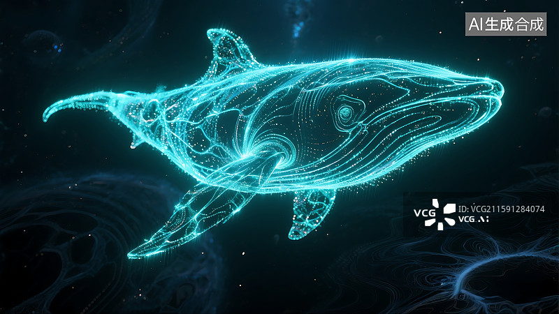 【AI数字艺术】高科技海报墙纸壁纸背景素材 星空中的鲸鱼 银河系宇宙 科幻科技 抽象艺术设计 互联网 金融 信息数据图片素材