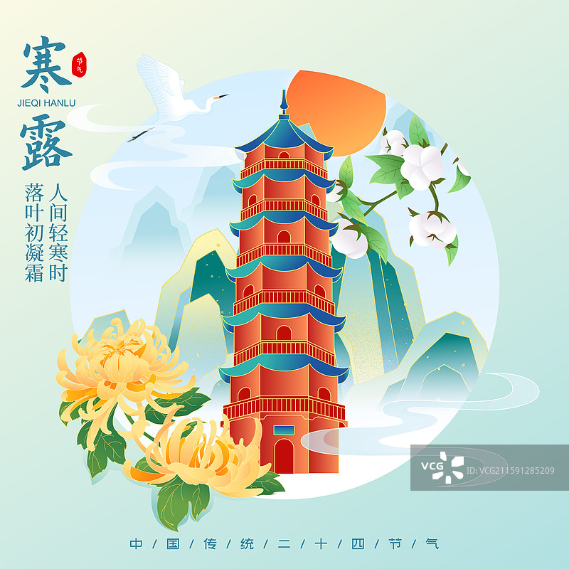 国风节气寒露无锡城市建筑矢量插画海报图片素材