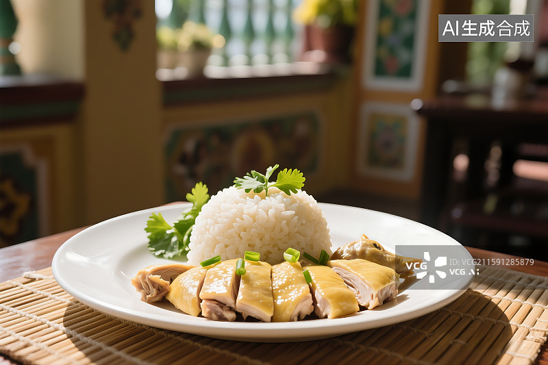 【AI数字艺术】海南鸡饭 中餐 三黄鸡 白切鸡 美味料理 文昌鸡 南洋风 餐厅菜谱 亚洲特色美食 新加坡图片素材