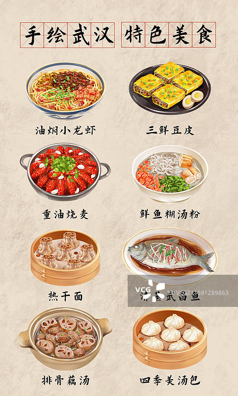 武汉特色小吃美食插画图片素材