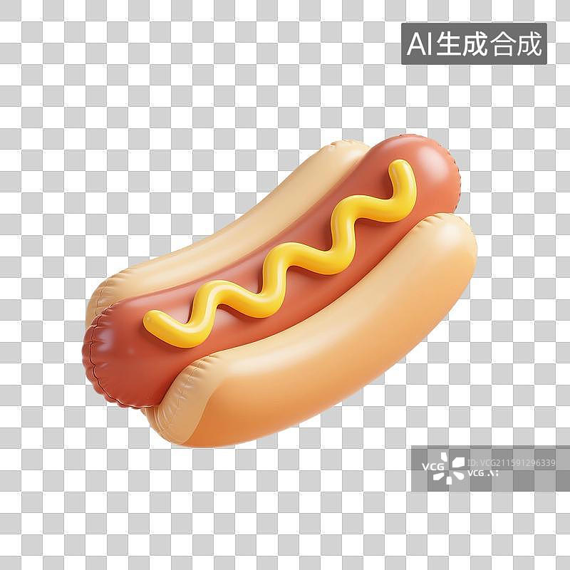 【AI数字艺术】3D渲染，充气膨胀风格，可爱的卡通热狗面包，三明治，热狗，美味食物免抠元素图片素材