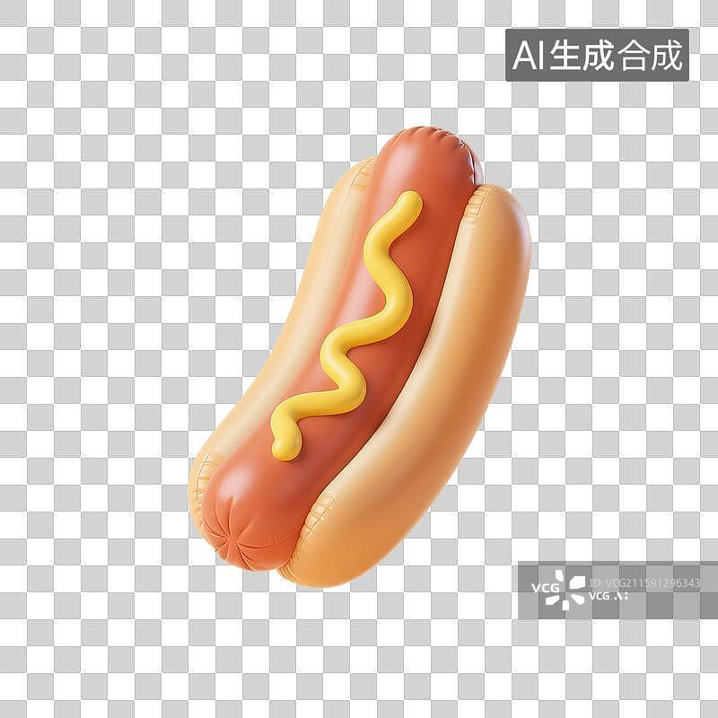 【AI数字艺术】3D渲染，充气膨胀风格，可爱的卡通热狗面包，三明治，热狗，美味食物免抠元素图片素材