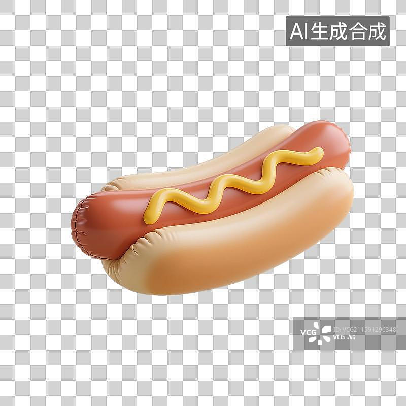 【AI数字艺术】3D渲染，充气膨胀风格，可爱的卡通热狗面包，三明治，热狗，美味食物免抠元素图片素材