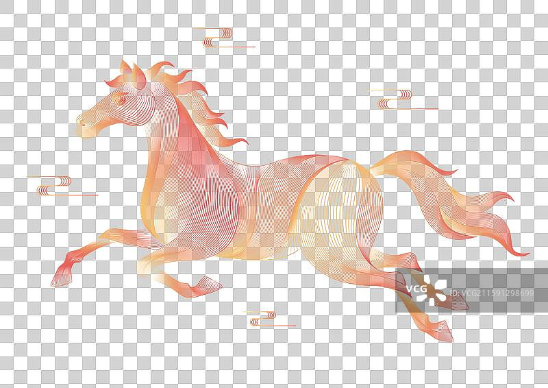 未来感传统纹样马年装饰线条骏马插画免抠元素图片素材