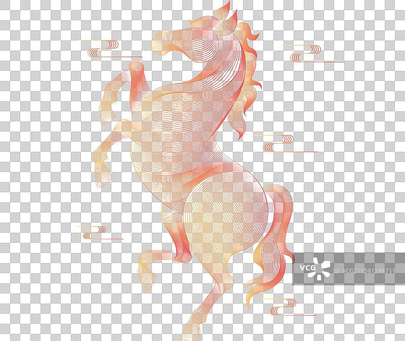 未来感传统纹样马年装饰线条骏马插画免抠元素图片素材