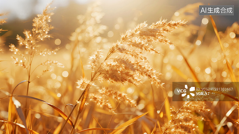 【AI数字艺术】秋天金色阳光下的芦苇图片素材