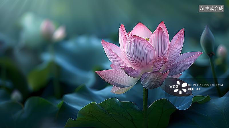 【AI数字艺术】圣洁莲花池的梦幻光影 出淤泥而不染的荷花 云雾缭绕莲花池 池塘中盛开的荷花图片素材