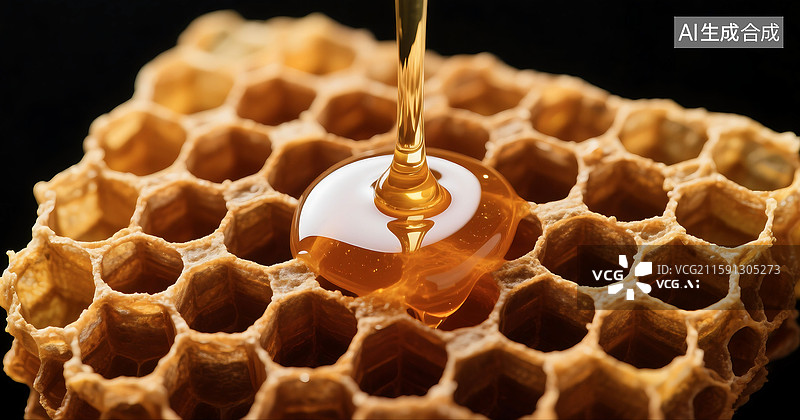 【AI数字艺术】六边形蜂巢蜂窝蜂蜜糖浆蜜糖流动液体背景壁纸图片素材