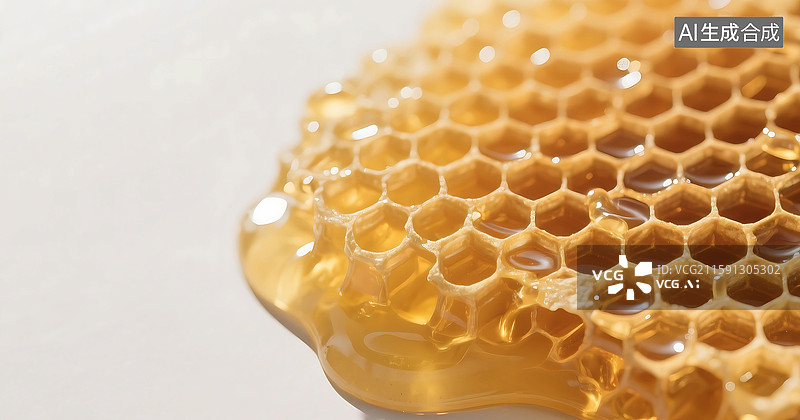 【AI数字艺术】六边形蜂巢蜂窝蜂蜜糖浆蜜糖流动液体背景壁纸图片素材