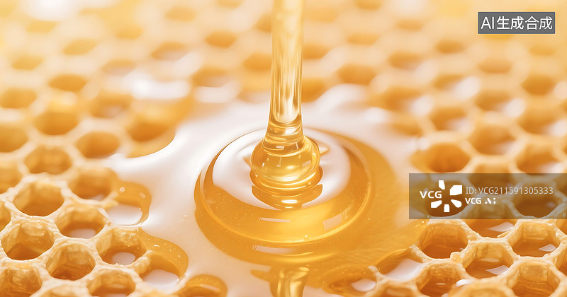 【AI数字艺术】六边形蜂巢蜂窝蜂蜜糖浆蜜糖流动液体背景壁纸图片素材