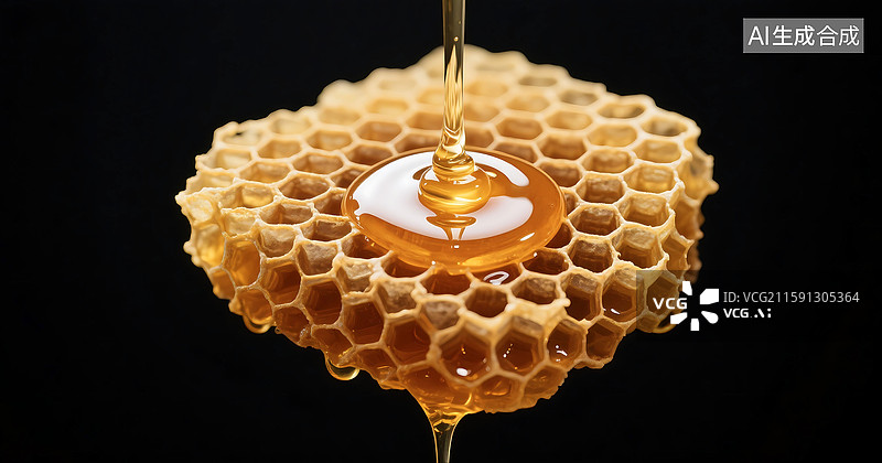 【AI数字艺术】六边形蜂巢蜂窝蜂蜜糖浆蜜糖流动液体背景壁纸图片素材