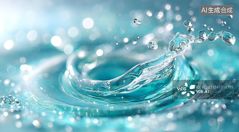 【AI数字艺术】蓝色透明的水波图片素材