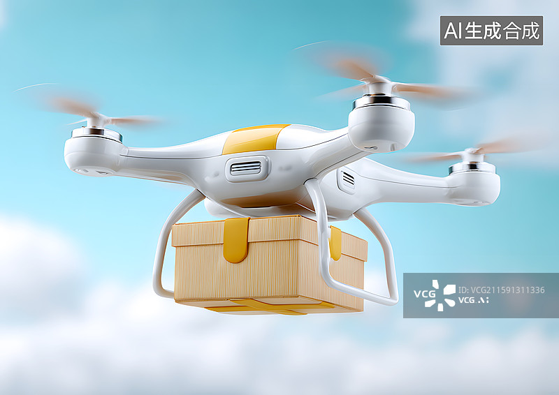 【AI数字艺术】无人机正在派送快递包裹图片素材