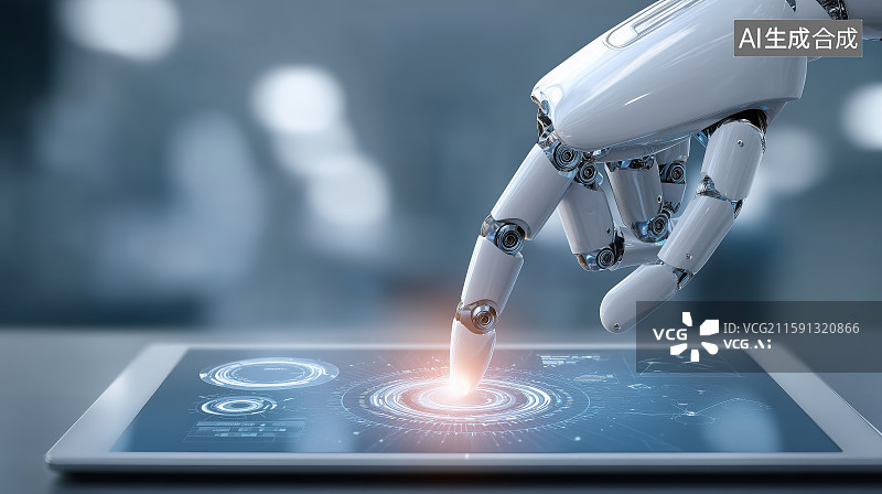 【AI数字艺术】使用平板电脑的机器手图片素材