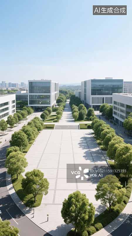 【AI数字艺术】现代建筑群与绿化广场图片素材