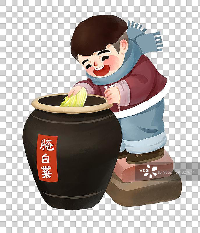 小雪节气插画腌酸菜插画元素腌酸菜的小男孩图片素材