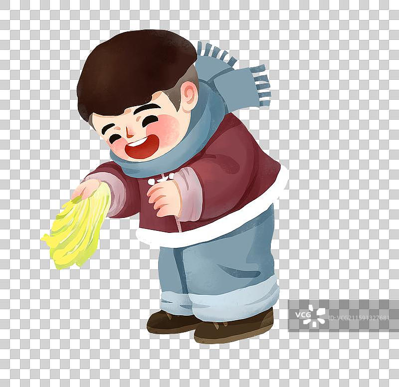 小雪节气插画腌酸菜插画元素腌酸菜的小男孩图片素材