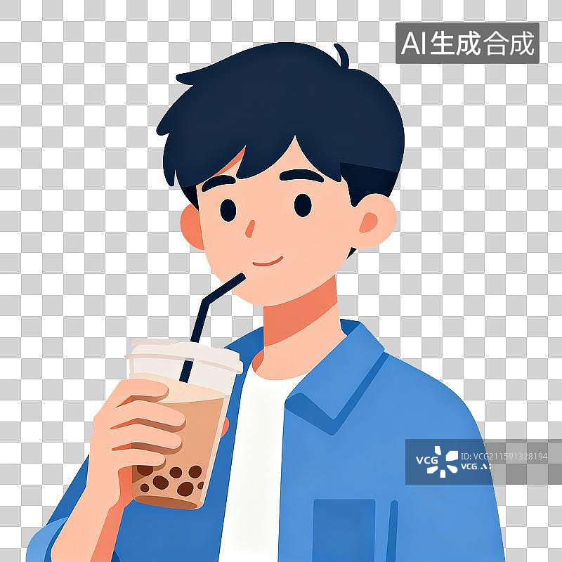 【AI数字艺术】年轻男孩喝奶茶图片素材