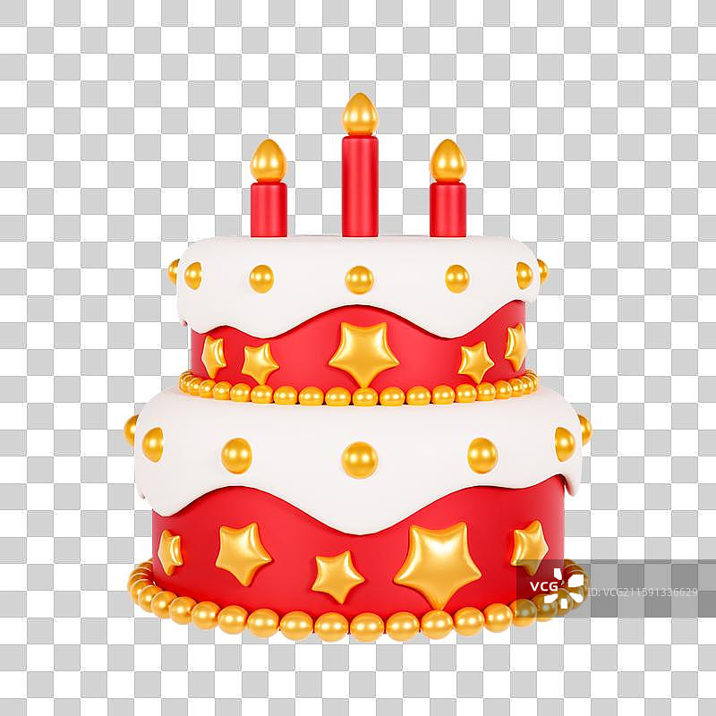 3D立体红色星星生日蛋糕元素图片素材