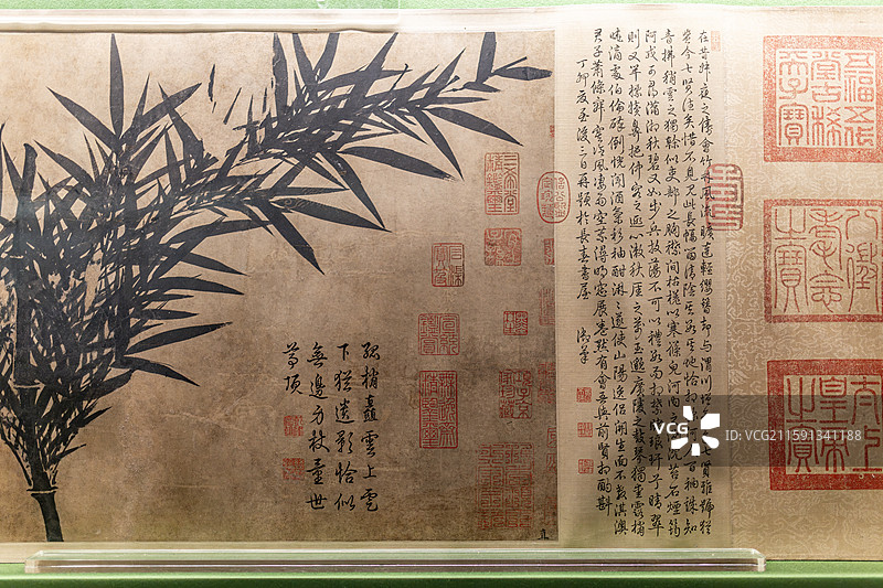 书画故宫博物院藏元李衎纸本墨笔墨竹图卷元人君子林图之一图片素材