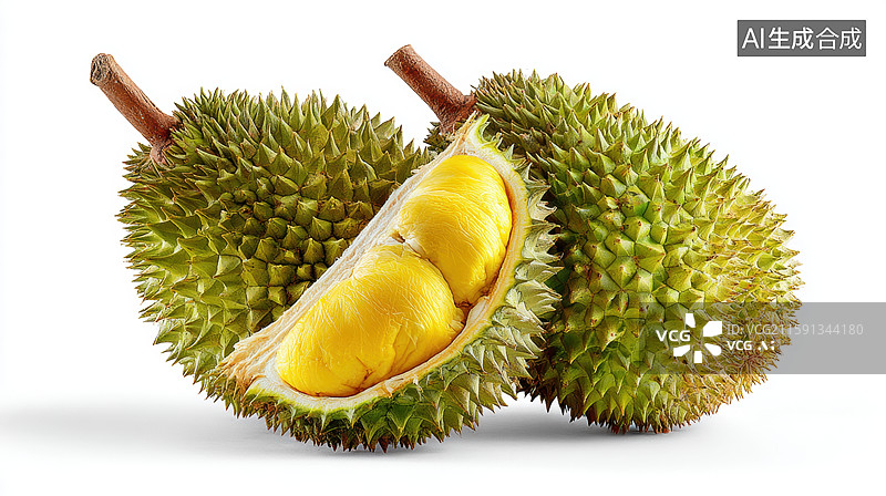 【AI数字艺术】新鲜榴莲果实 部分切开展示果肉图片素材
