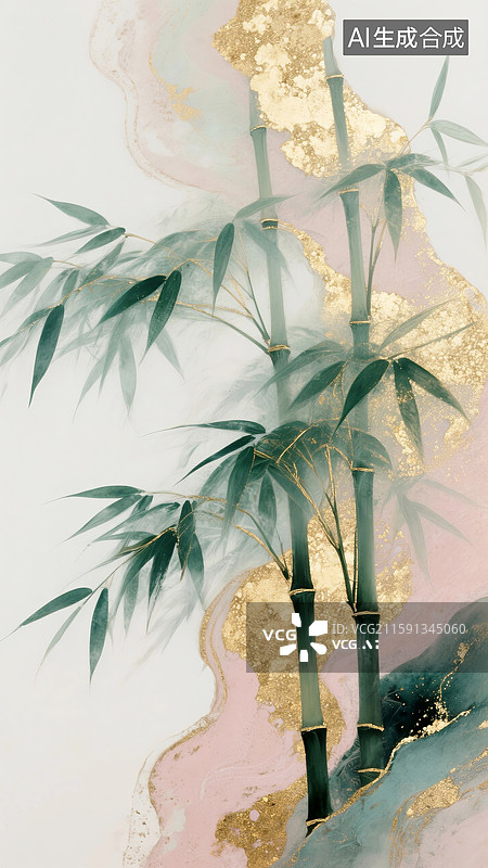 【AI数字艺术】一簇竹子岩彩艺术插画图片素材