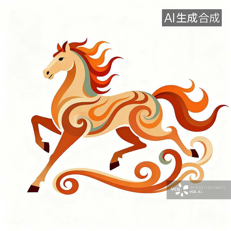 【AI数字艺术】白色背景下的马，火焰纹图片素材