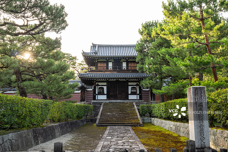 夏季京都建仁寺正殿与参道景观图片素材