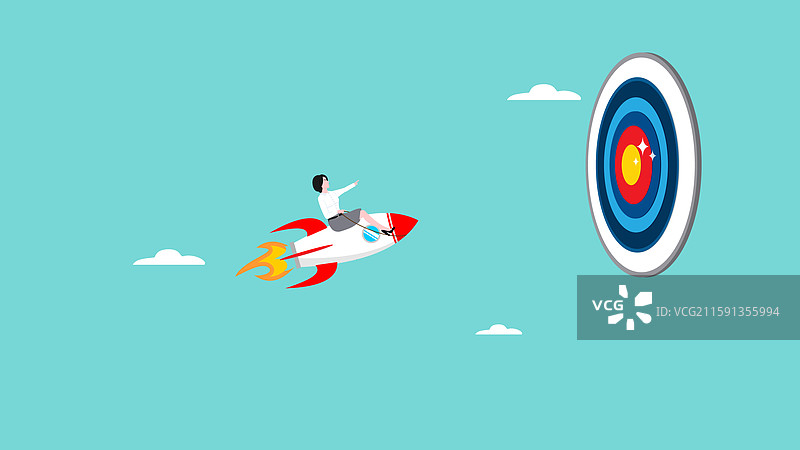 成功的女商人乘坐火箭飞行图片素材