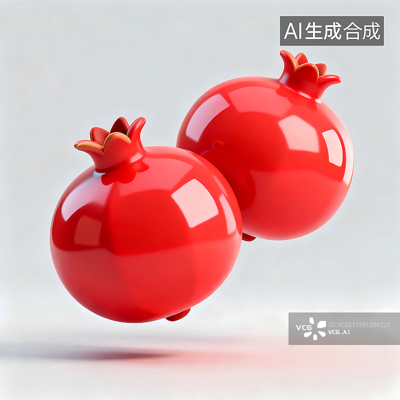 【AI数字艺术】两个闪亮光滑的石榴和裂开的石榴，石榴籽，图标图片素材