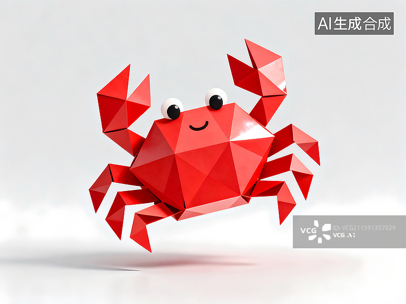 【AI数字艺术】可爱的折纸风格大闸蟹，红色闪亮的大闸蟹图标设计元素图片素材