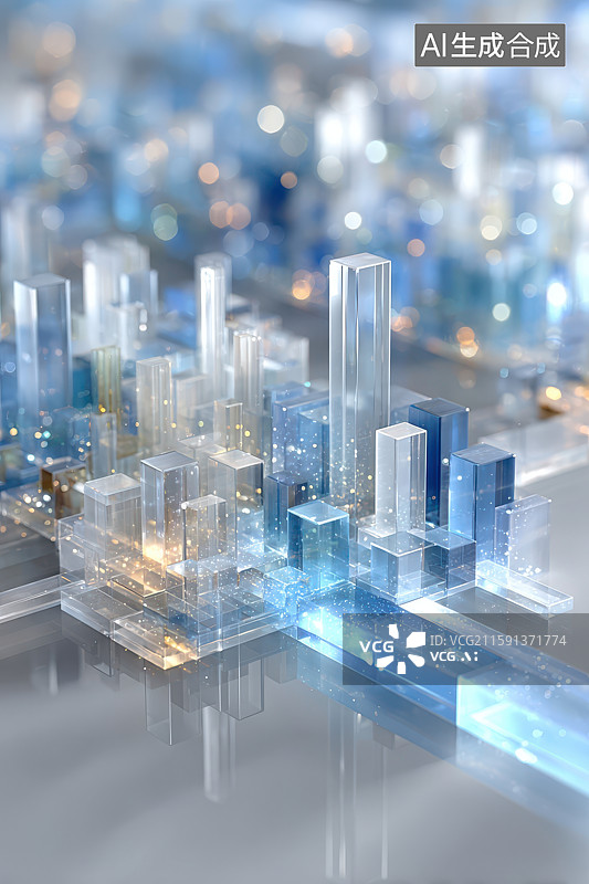 【AI数字艺术】透明建筑模型都市夜景灯光效果图片素材