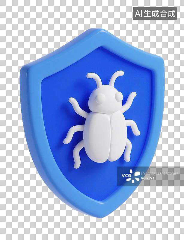 【AI数字艺术】3D三维立体杀毒软件防病毒盾牌昆虫元素图片素材