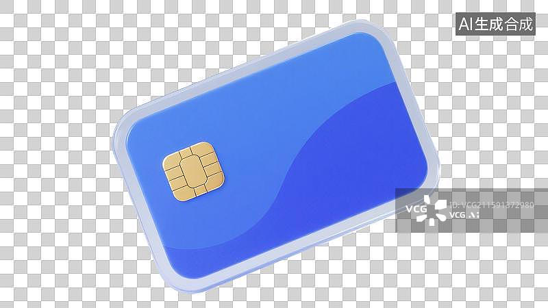 【AI数字艺术】3D渲染免抠图形元素一张半透明渐变蓝色带有芯片的银行卡信用卡图片素材