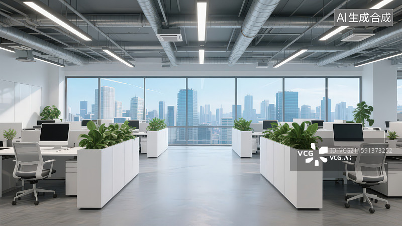 【AI数字艺术】现代高级写字楼内部办公室背景图片素材