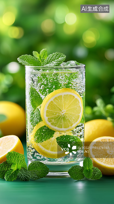 【AI数字艺术】柠檬薄荷水清新自然饮品图片素材