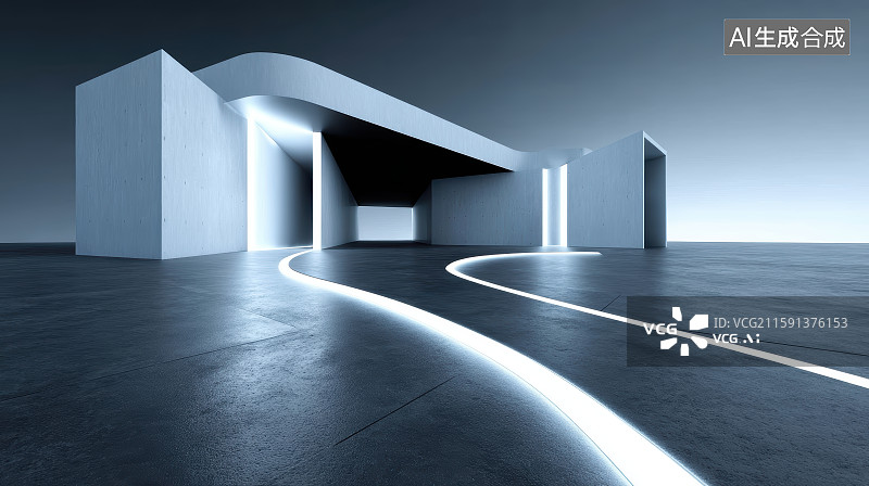 【AI数字艺术】白色发光科技概念城市建筑与广场地面平台图片素材