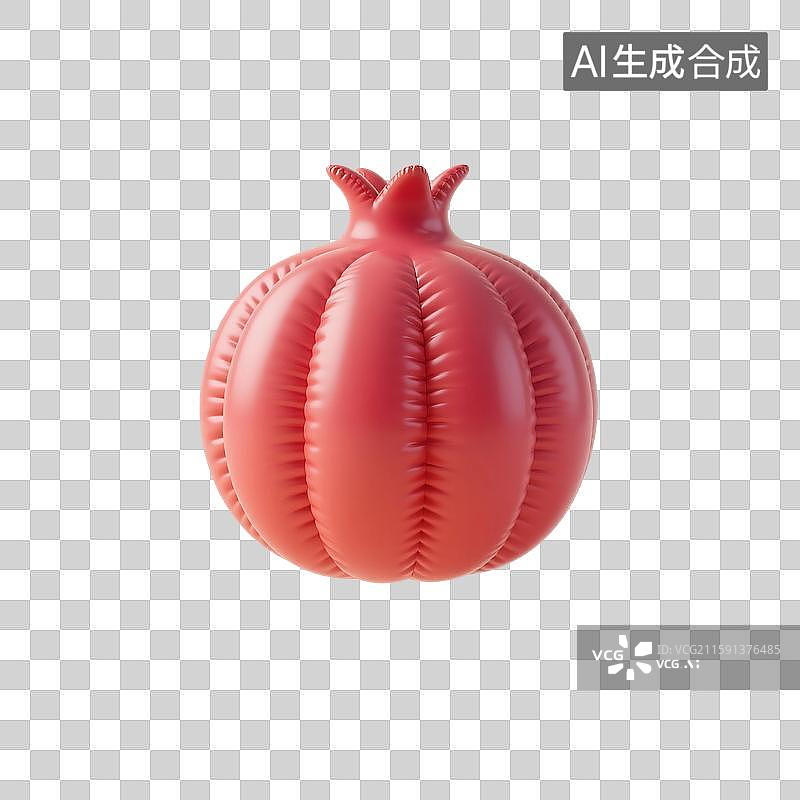 【AI数字艺术】3D渲染卡通水果，充气膨胀风格，红色石榴，秋天水果免抠元素图片素材