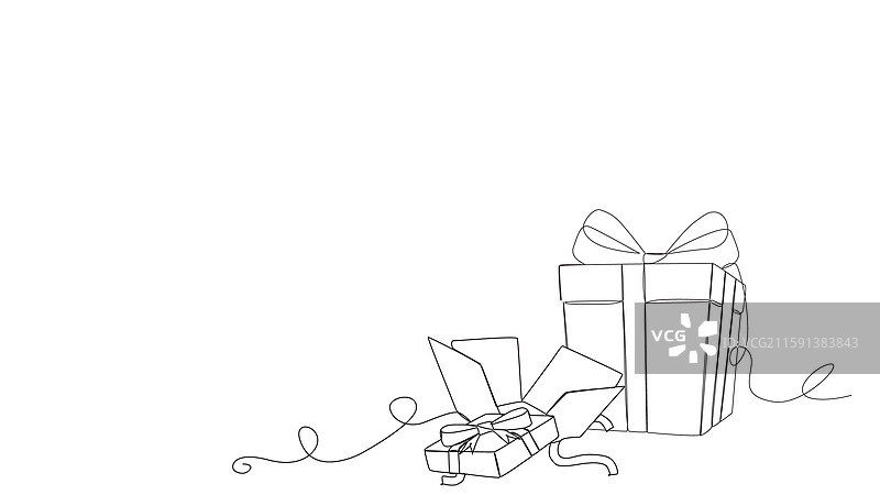 单线风格的圣诞礼品盒设计图片素材