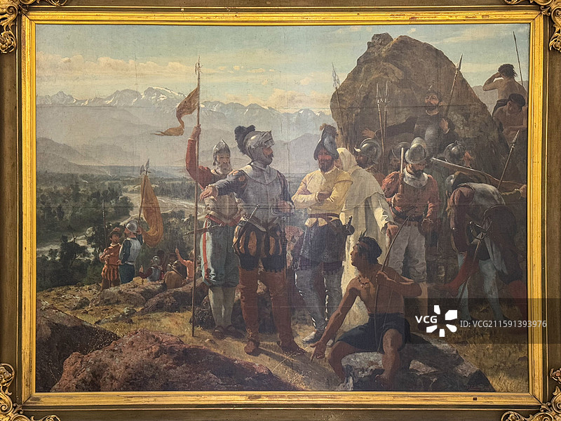 智利国家历史博物馆藏《圣地亚哥建城》1888年，佩德罗·利拉图片素材