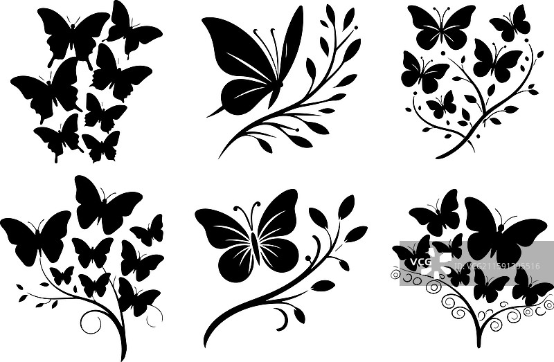 蝴蝶剪影套装图片素材