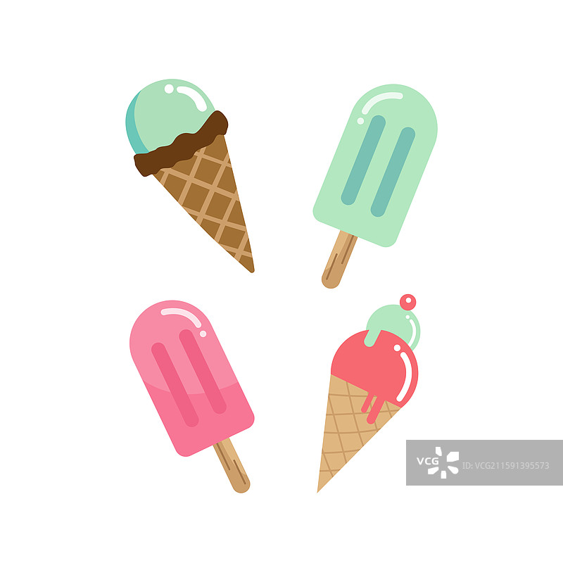 粉色和绿色冰淇淋的华夫饼干筒组合图片素材